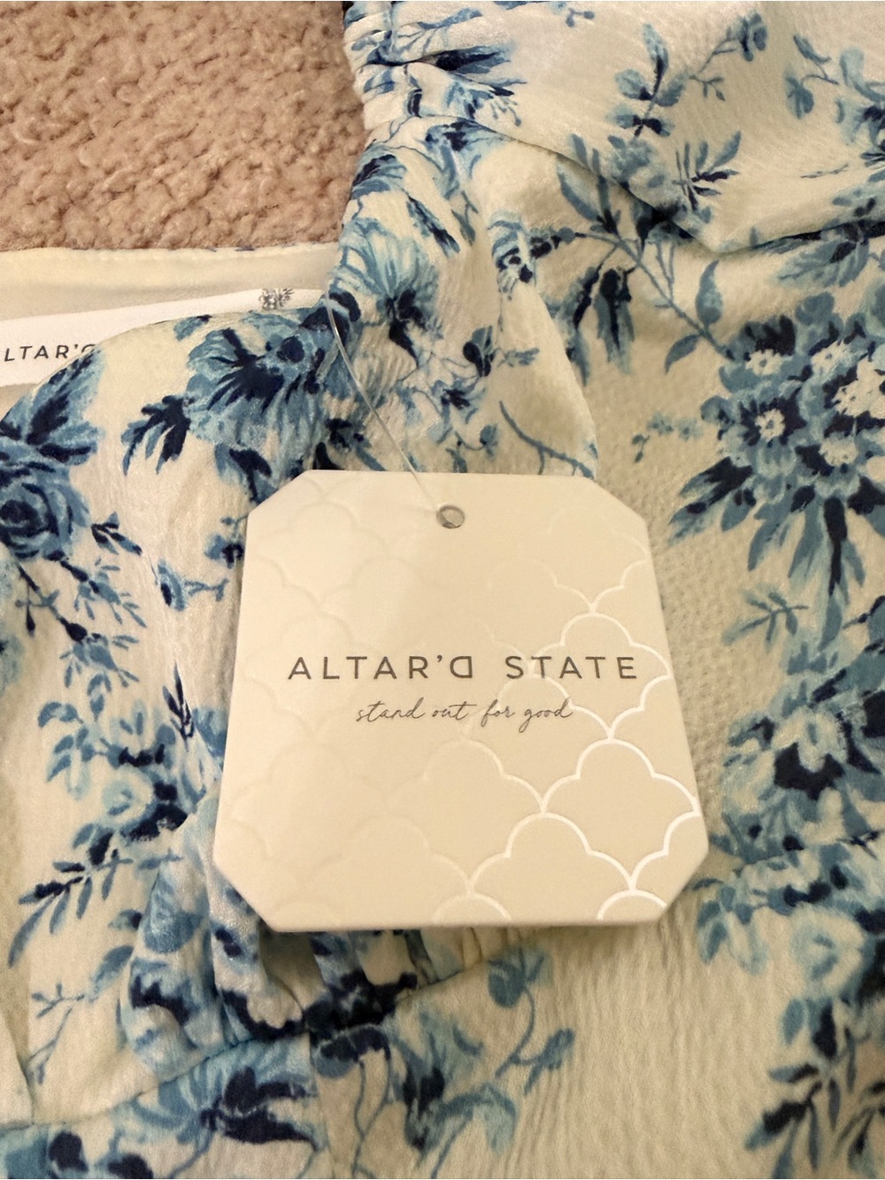 Altar’d State NWT Blue Floral Puff Sleeve Babydoll Mini Dress Medium Cottagecore - Picture 9 of 11